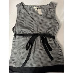 Ann Taylor LOFT Petites Sleeveless V-Neck Tie Waist Top Black White 12P